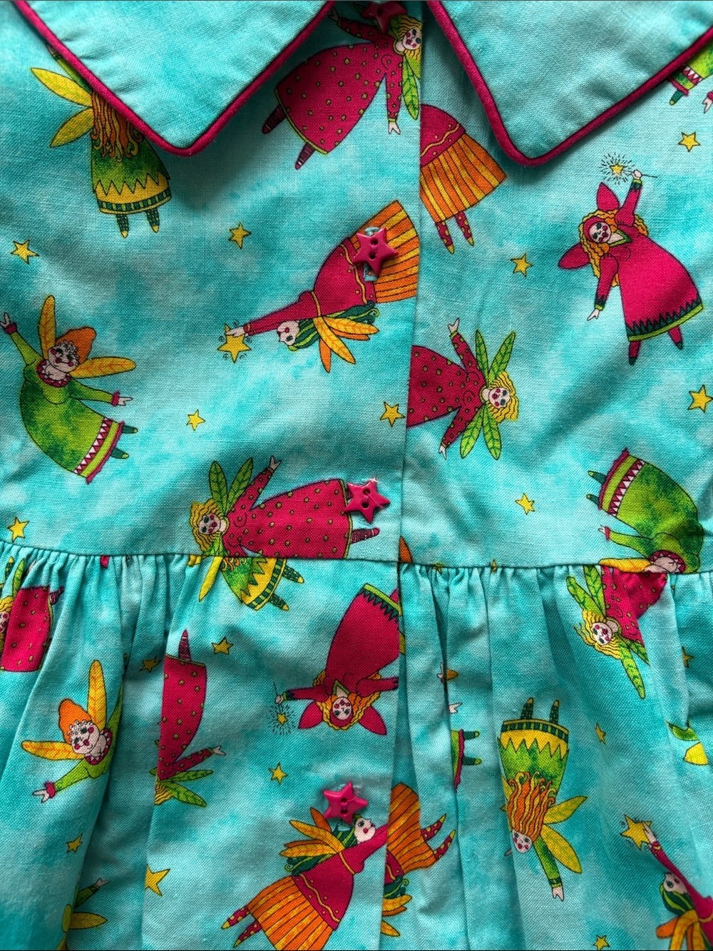 Chicken Noodle Aqua Fairy Print Dress with Peter Pan Collar - Picture 3 of 5